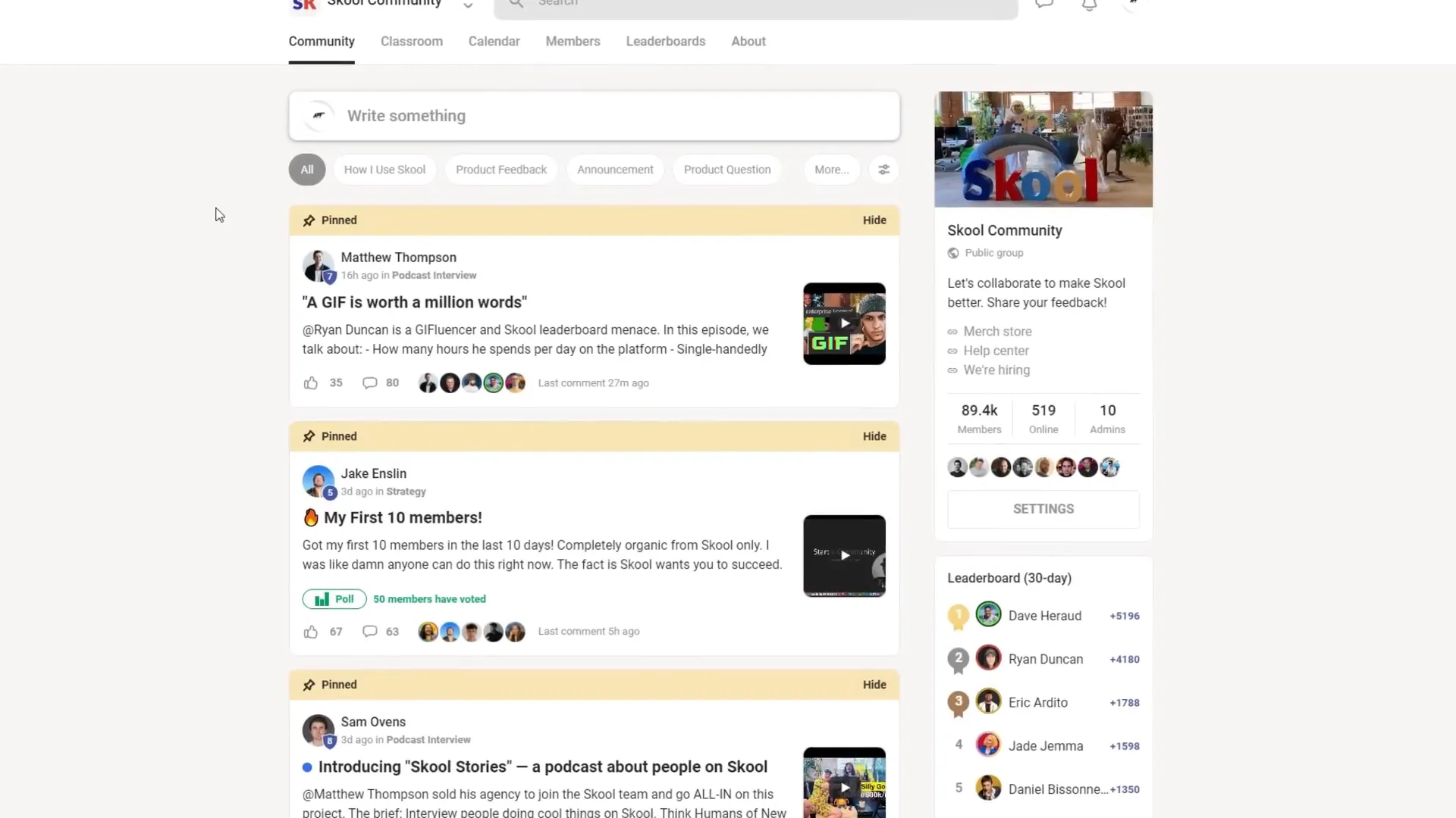 Skool accunt dashboard overview