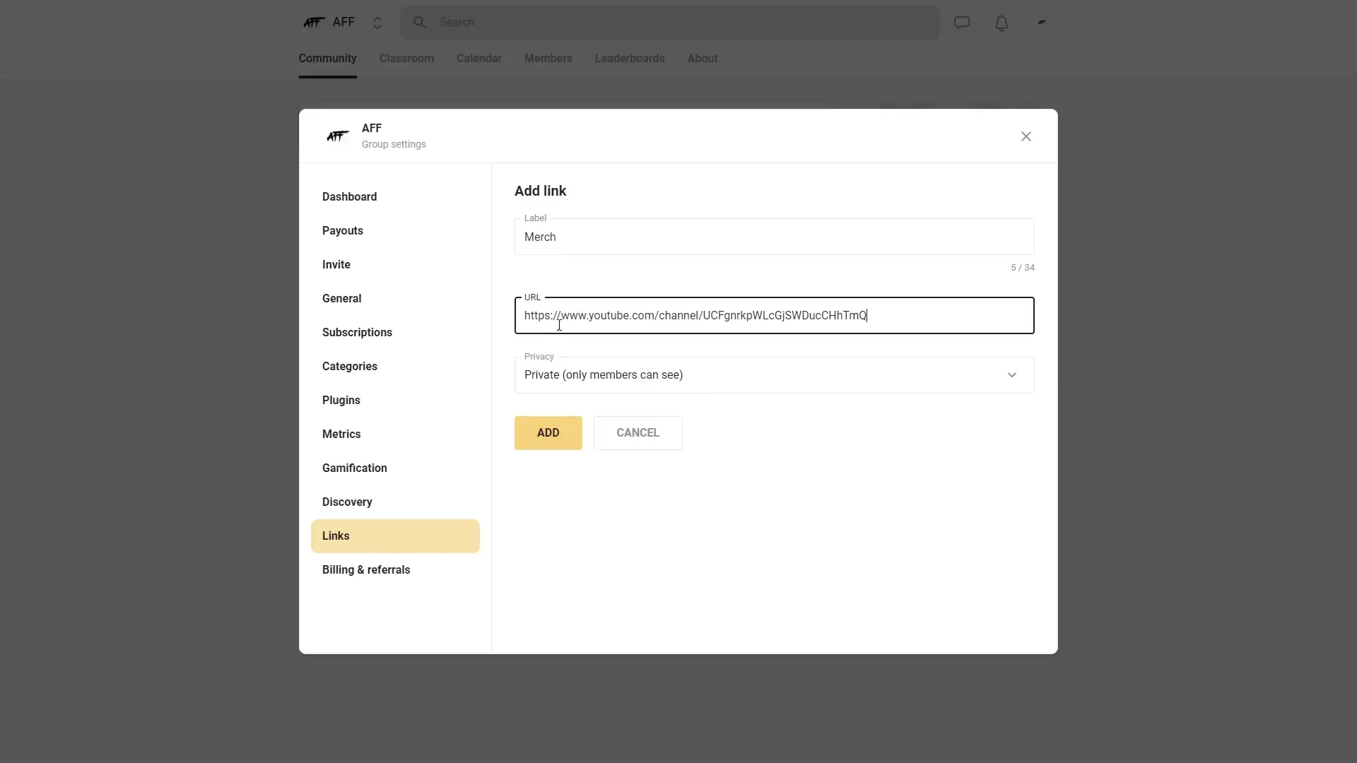 Adding external links in Skool community