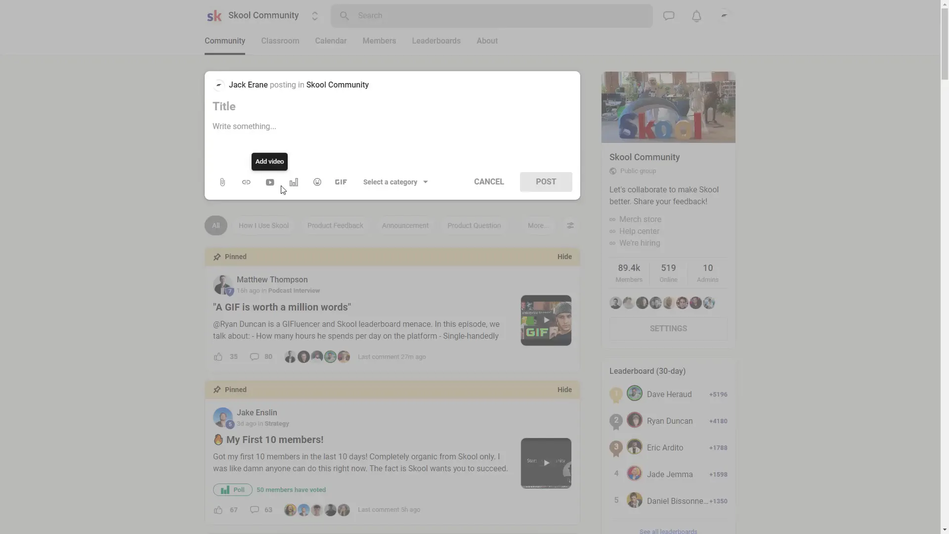 Creating and replying to posts in the Skool community tab